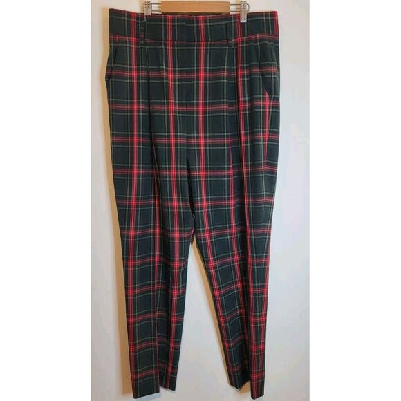Antonio Melani Natalia Plaid High Rise Pant Womens Sz 14 Red Green Ankle Holiday - Picture 1 of 6